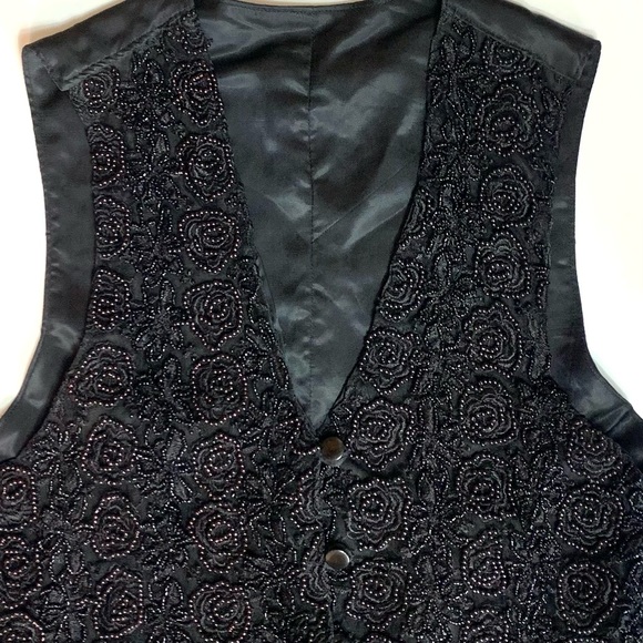 Vtg Beaded Floral Lined Vest - Picture 1 of 12